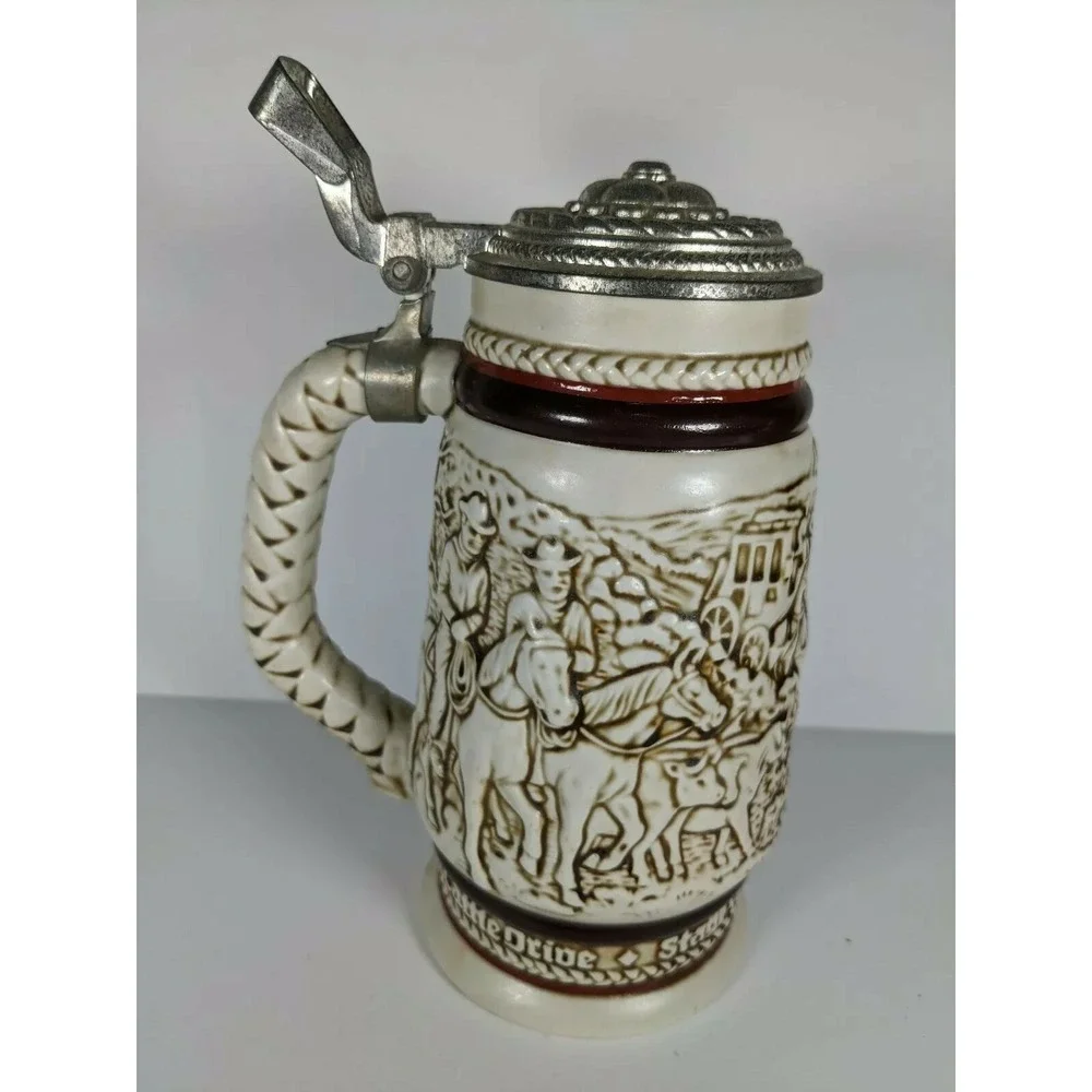 Vintage Avon Ceramic Beer Steins Western Round Up & Tall Ships Set of 2 with Box